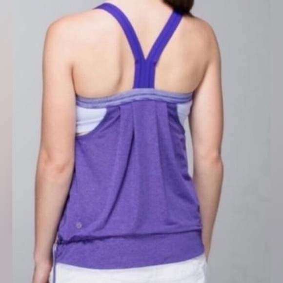 Women's LULULEMON Sz 8 Rest Less Tank Top Heathered Berry Built In Bra - Picture 3 of 10